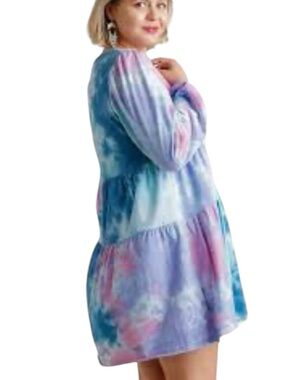 **NWT** Umgee Multi-Color Tie-Dye Puff Sleeve Dress